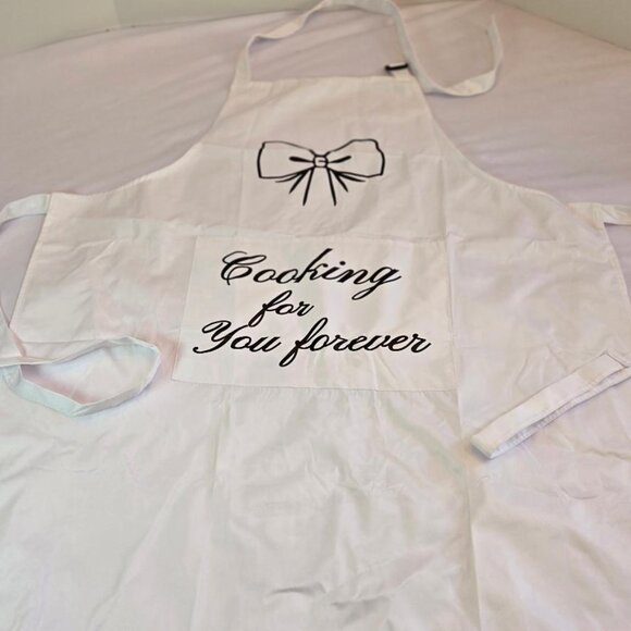 Matching Cute Couple Aprons "Cooking for you forever" Black & White - Picture 2 of 4